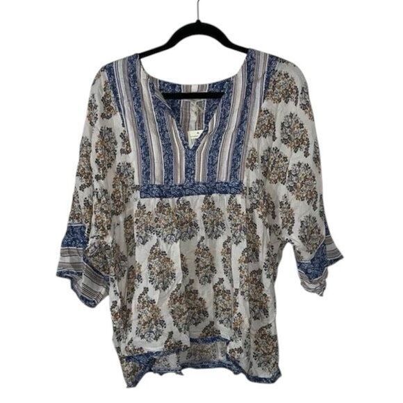 ✨Lucky Brand Mixed Print Peasant Sz Large Top✨ - Picture 9 of 12
